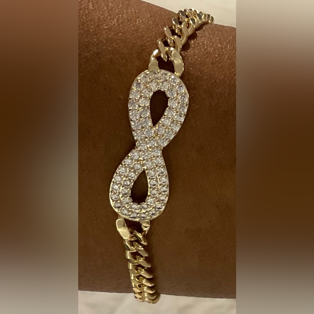 Gold Infinity charm link Bracelet with sparkling CZs - 7 inches